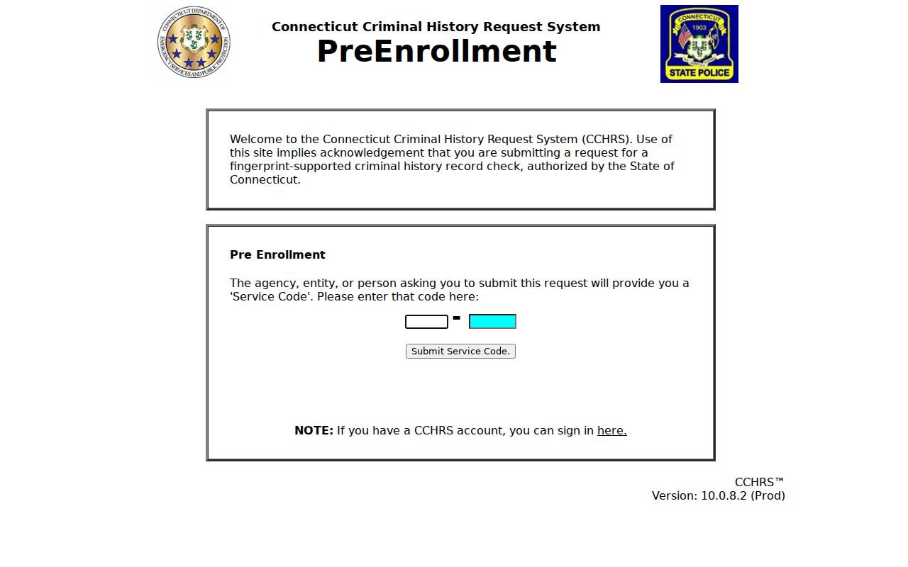 Fairfield criminal history CCHRS pre-enrollment portal