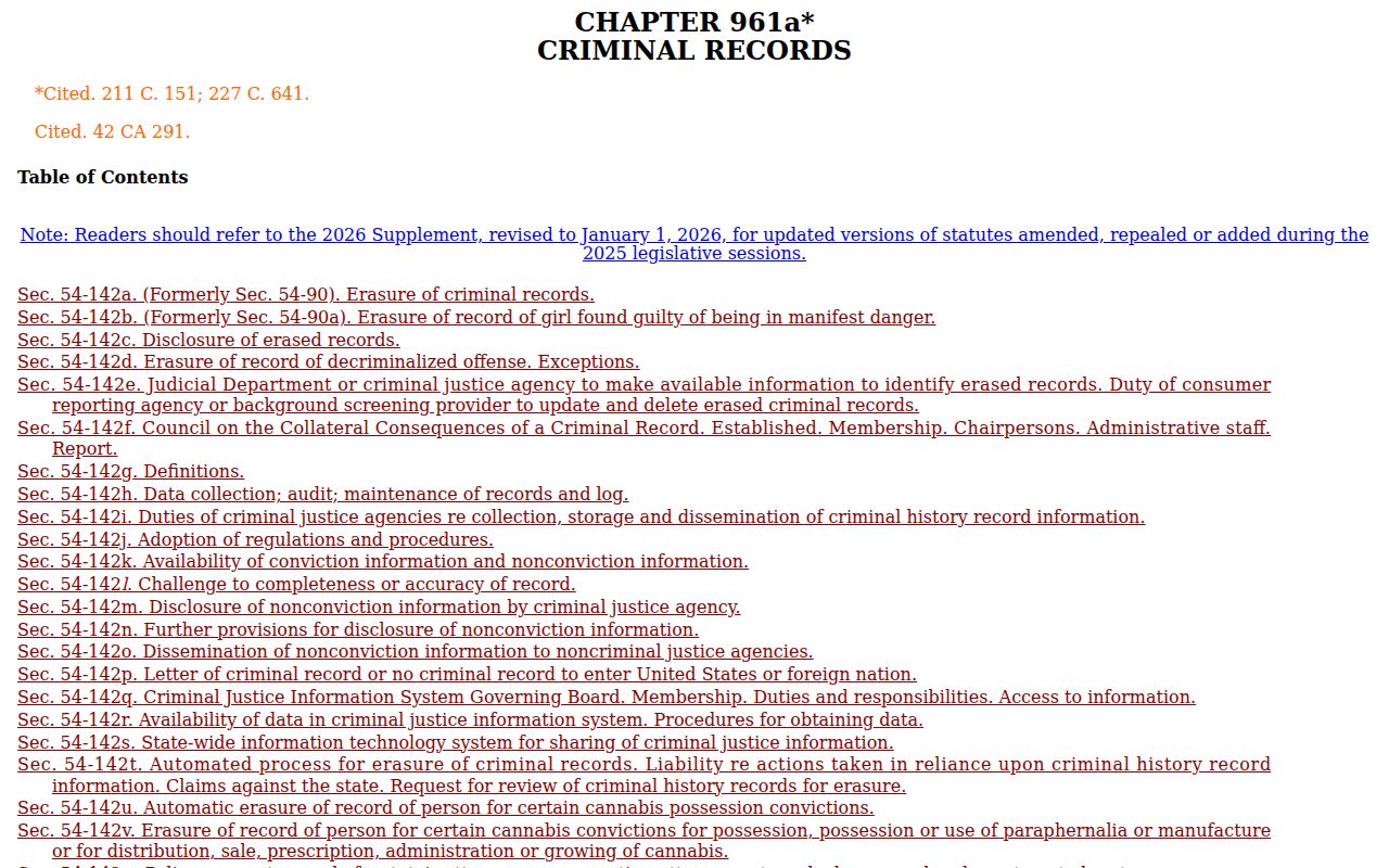 Fairfield criminal history Connecticut erasure statute