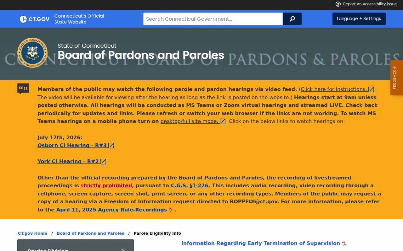 Fairfield criminal history and Connecticut parole supervision rules