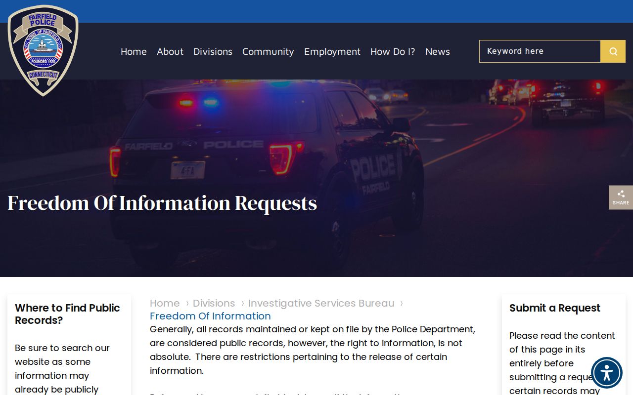 Fairfield arrest history FPD freedom of information instructions