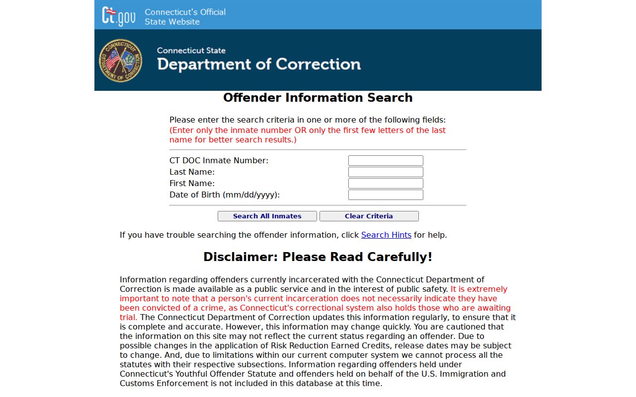 Fairfield arrest history Connecticut DOC inmate search