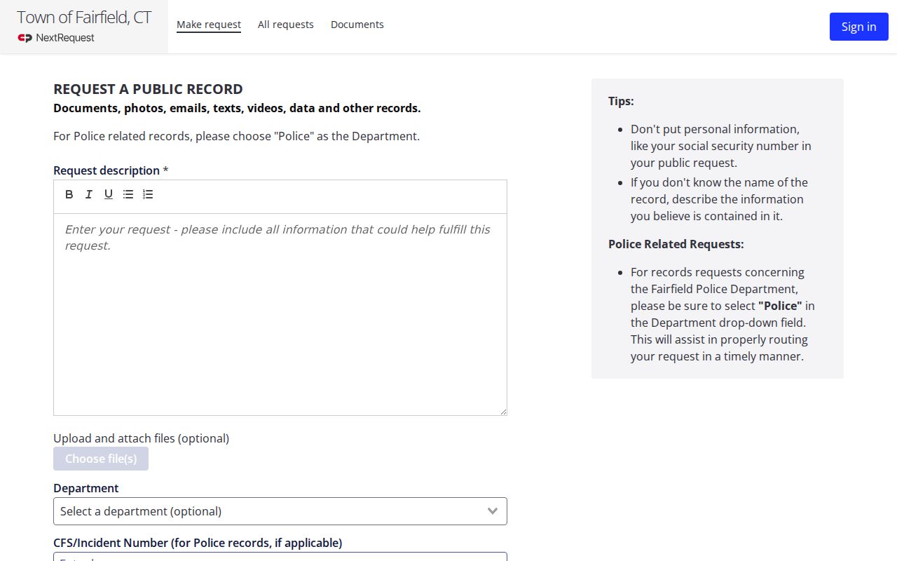 Fairfield arrest history NextRequest public records form