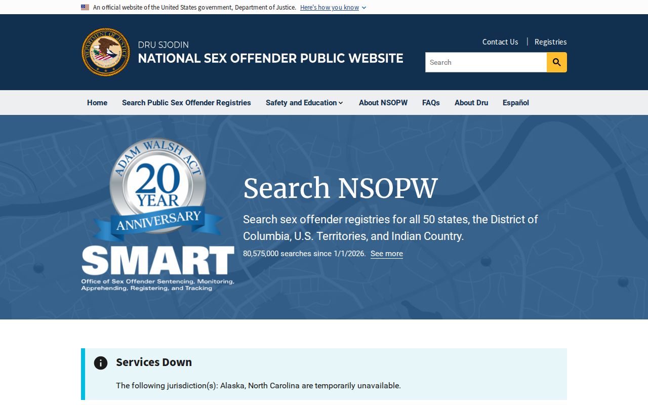 National Sex Offender Public Website cross-state search interface