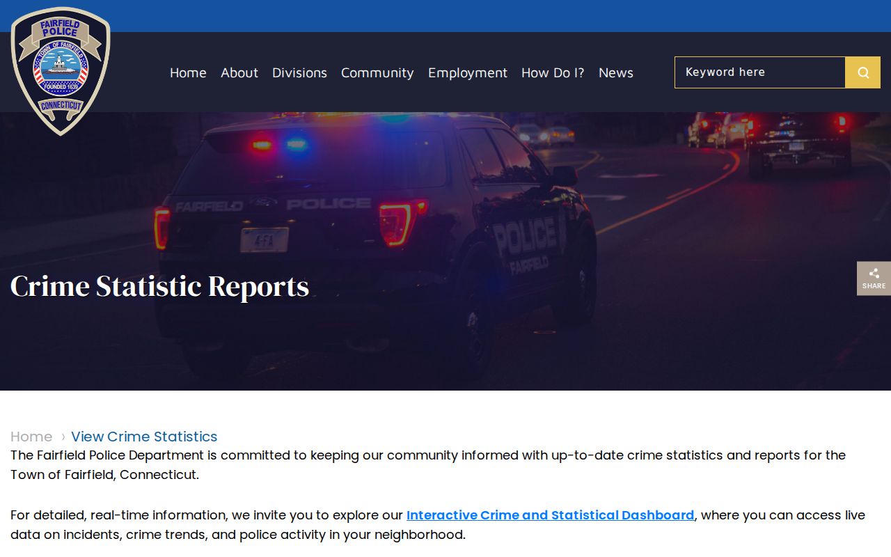 Fairfield criminal history official local crime statistics interface