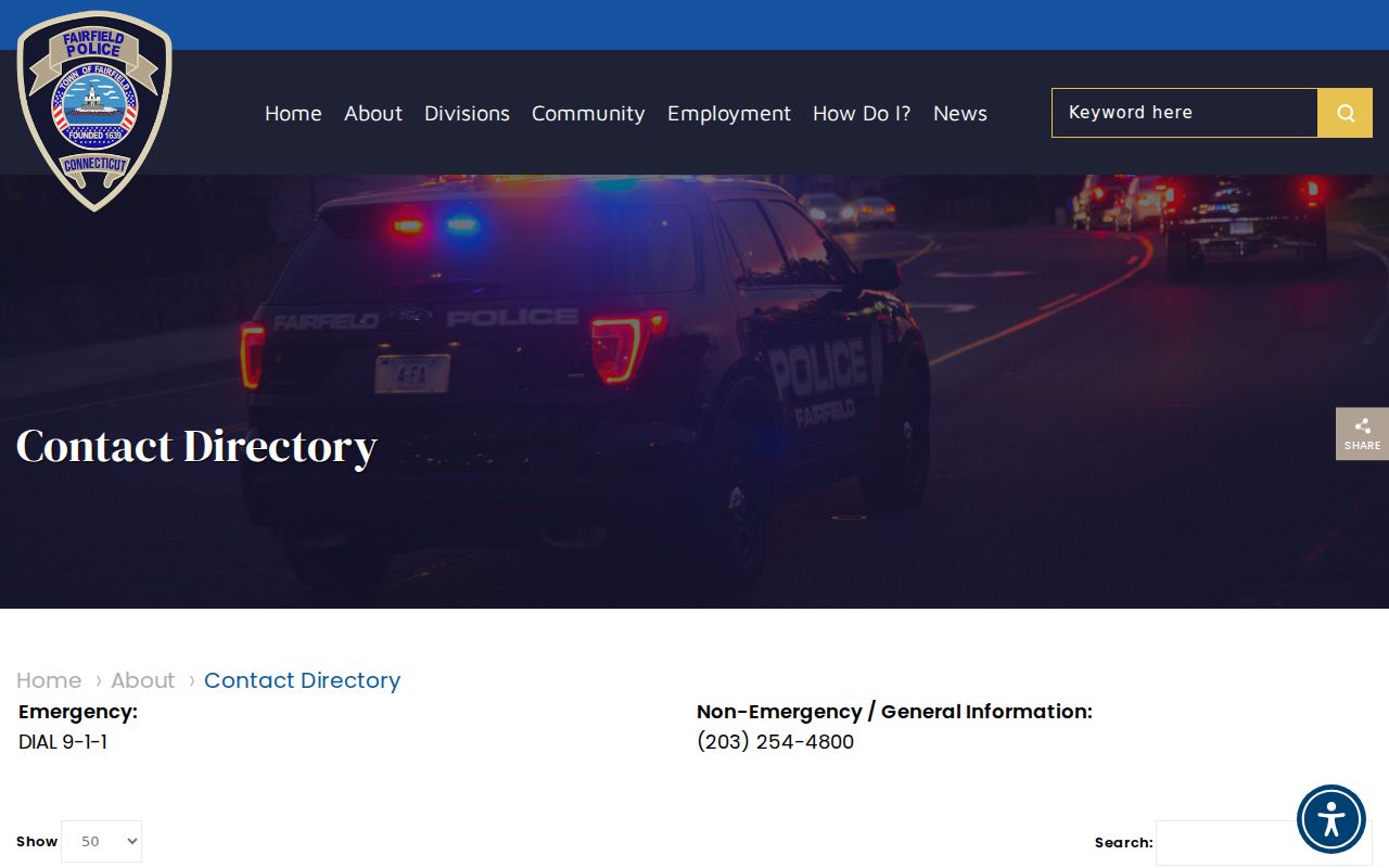 Fairfield criminal history Records and Evidence contact directory
